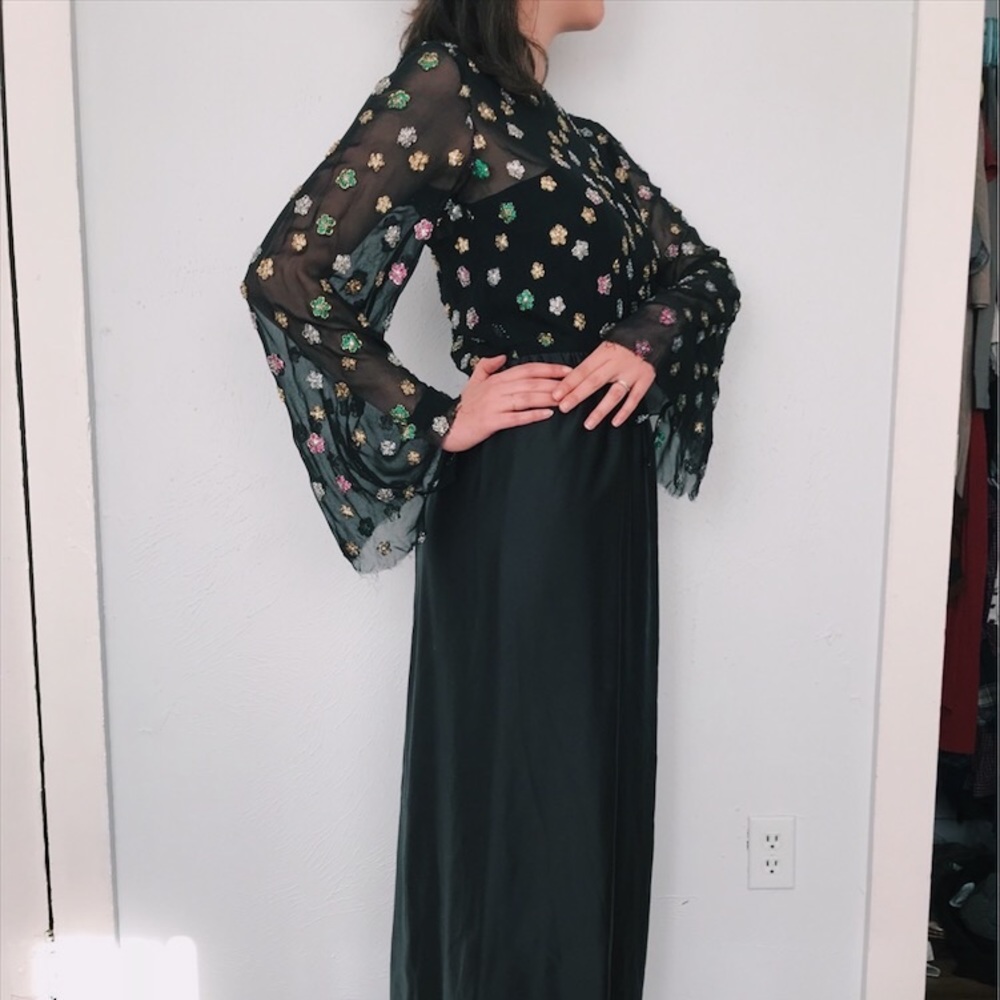 SOLD! Vintage Floral Beaded dress | 1960s sz 12
